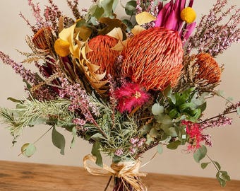 Dried Australian Native Flower Arrangement Bouquet Bunch Banksia Natural Wildflowers Weddings Australiana Floral Home Décor Dry Gift For Her