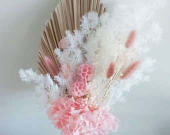 Pink and white dried flower arrangement natural preserved flowers everlasting bouquet bunch rustic boho home wedding décor floral gifts Dry