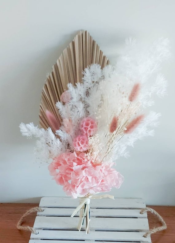 Pink and white dried flower arrangement natural preserved flowers everlasting bouquet bunch rustic boho home wedding décor floral gifts Dry