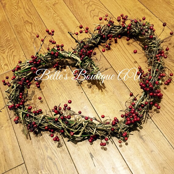 Large Love Heart Wreath Rustic Wedding Wreaths Red Berry Etsy