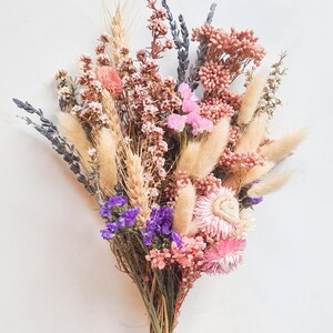 Rustic Dried flower bouquet pink everlasting flowers preserved bridal posy boho wedding florals floral arrangement whimsical gift for her
