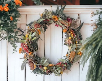 Dried Australian native floral front door wreath Christmas Holidays preserved flowers wedding Australiana home decorations rustic woodland