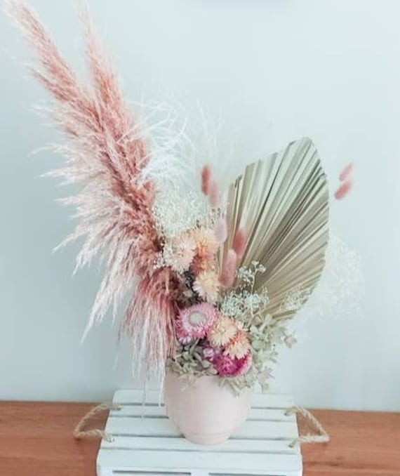Pastel pink preserved flower arrangement in vase natural dried flower gifts everlasting bouquet forever flowers home wedding décor bridal
