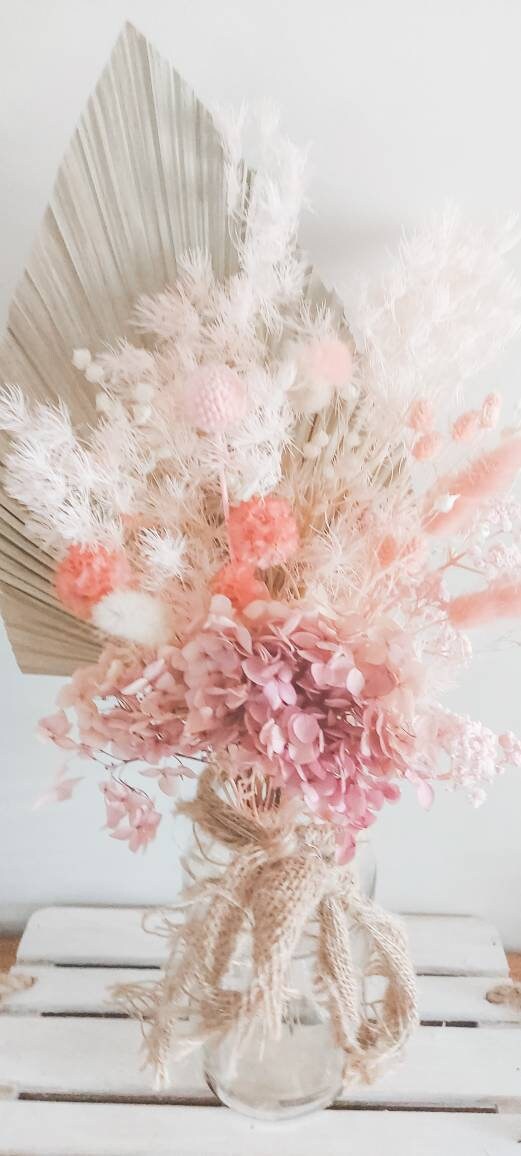 Pink Dried Flower Arrangement Natural Preserved Flowers Medium Everlasting Bouquet Rustic Boho Home Wedding Decor Floral Gifts Flora Bunch