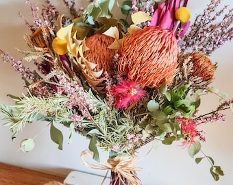 Dried Australian Native Flower Arrangement Bouquet Bunch Banksia Natural Wildflowers Weddings Australiana Floral Home Décor Dry Gift For Her