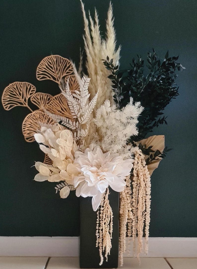 Black Gold White Preserved Flower Arrangement Monochrome Flowers Luxury Dried Florals Everlasting Mothers Day Gifts Home Décor Weddings
