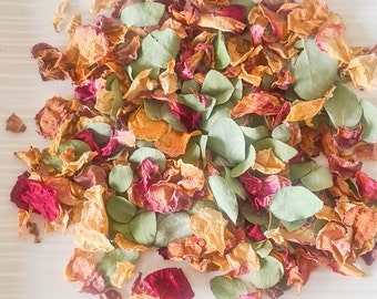 Dried eucalyptus Gum Leaf and Rose Petal Confetti Bulk Biodegradable Eco Friendly Australian Native Weddings Natural Dry Flowers 1 Litre