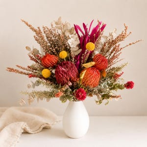 Dried Australian Native Flower Arrangement in Vase Banksia Preserved Flowers Australiana Home Decor Everlasting Gift