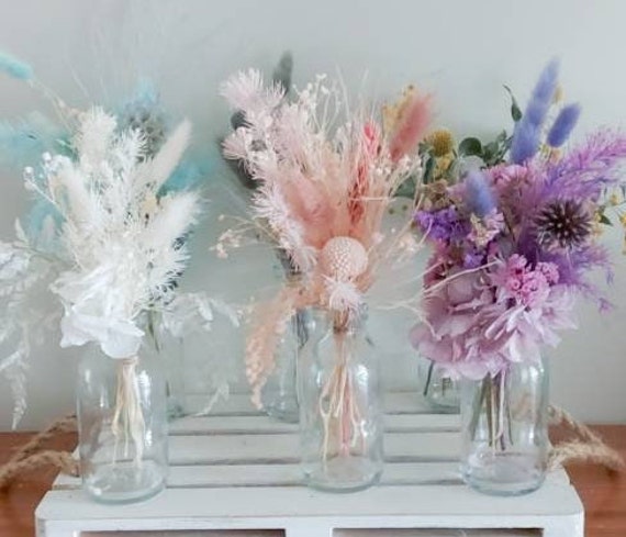 Dried Wildflowers in Milk Glass Vase Centerpiece