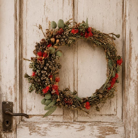 Australian Native Wreath Dried Fresh Flower Front Door Wall Wreaths Christmas Holidays Rustic Home Decor Weddings Australiana Gum Blossoms