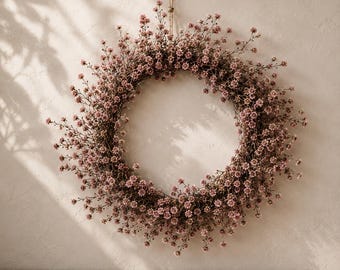 Pink Stirlingia Wreath Australian Native Dried Flower Wreaths Everlasting Preserved Floral Front Door Decor Wall Hanging Table Centrepiece