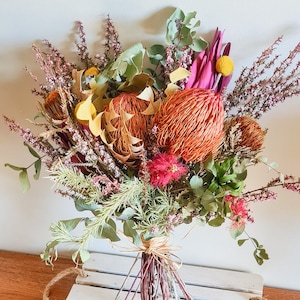 Dried Australian Native Flower Arrangement Bouquet Bunch Banksia Natural Wildflowers Weddings Australiana Floral Home Décor Dry Gift For Her