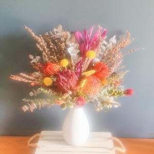 Dried Australian Native Flower Arrangement in vase  Banksia Natural Wildflowers Bouquet Weddings Australiana Floral Décor Dry Gift For Her