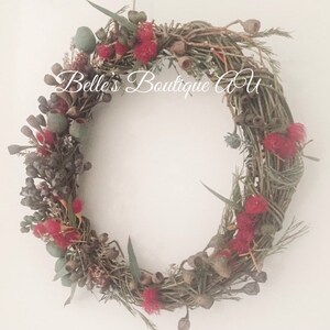 Fresh or Dried Rustic Eucalyptus Wreath Australian Native Front Door Wall Wreaths Christmas Holidays Home Decor Weddings Australiana Gumnuts Blossoms