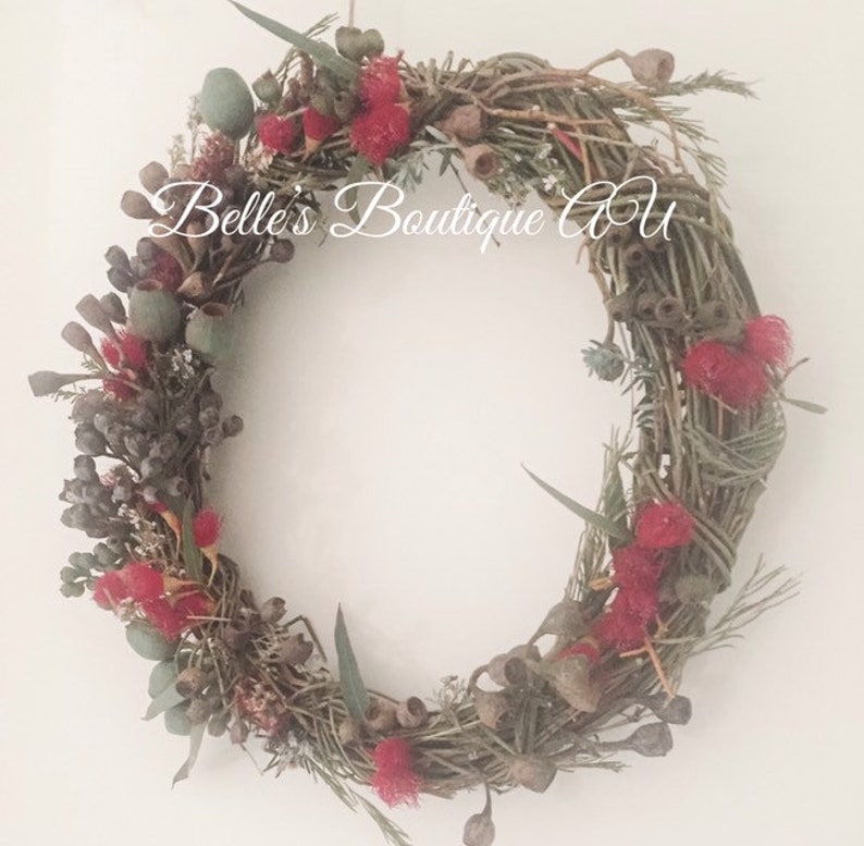 Fresh or Dried Rustic Eucalyptus Wreath Australian Native Front Door Wall Wreaths Christmas Holidays Home Decor Weddings Australiana Gumnuts Blossoms