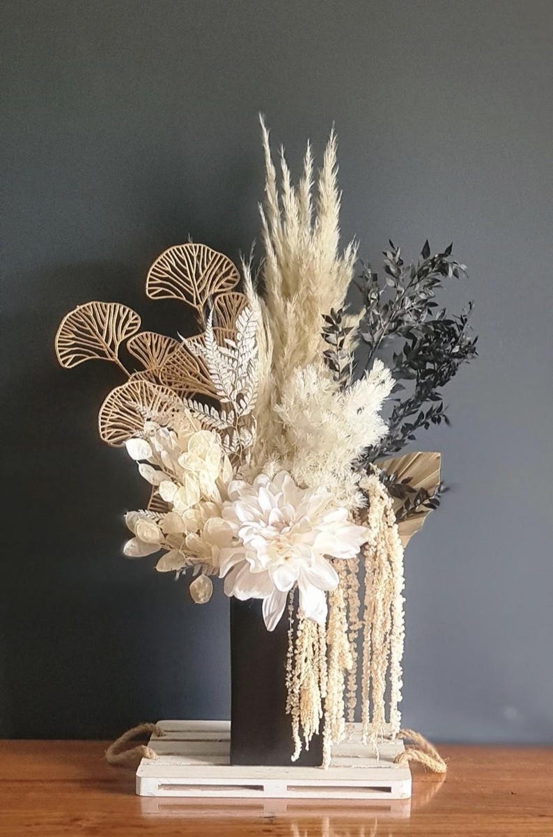 Black Gold White Preserved Flower Arrangement Monochrome Flowers Luxury Dried Florals Everlasting Mothers Day Gifts Home Décor Weddings