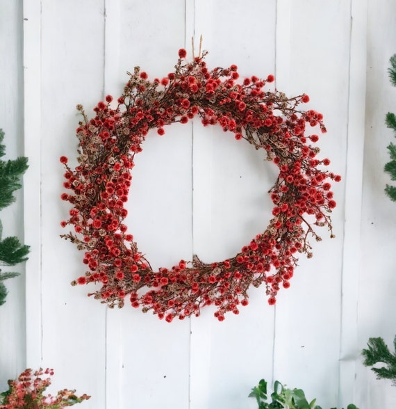 Red Berry Wreath Australian Native Dried Flowers Christmas Holidays Wreaths Wall Front Door Décor Festive Decorations Stirlingia Everlasting