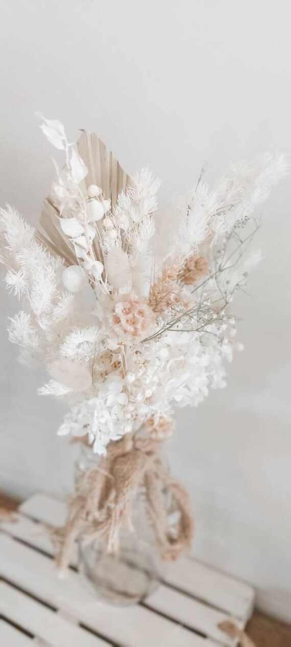 Ramo flores preservadas y seco pequeño blanco