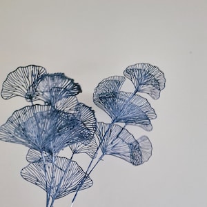 Blue Artificial Ginko Leaf Faux Palm Leaves Stem Dried Flower Floral Design Boho Flower Arrangement Everlasting Wedding Florals Home Décor