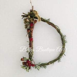 Letras florales, nombres, flores secas, decoración de pared, hogar, boda, guardería, decoraciones de flora nativa australiana, gumnuts australianos, eucalipto, regalo