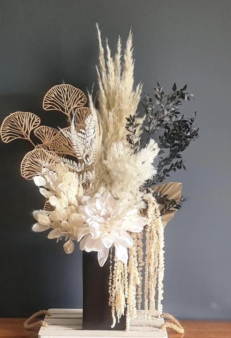 Black Gold White Preserved Flower Arrangement Monochrome Flowers Luxury Dried Florals Everlasting Mothers Day Gifts Home Décor Weddings