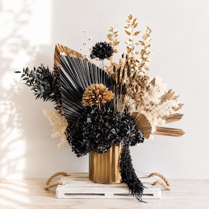 Black Gold Dried Flower Arrangement Monochrome Luxury Preserved Flowers Modern Home Event Decor Everlasting Gift For Her