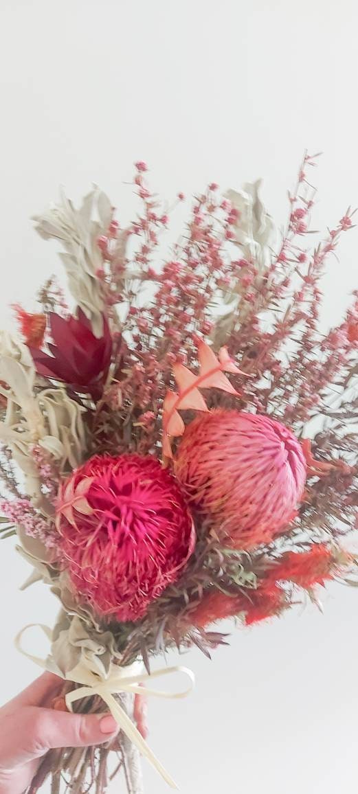 Dried Australian Native Flowers Arrangement Bouquet Bunch Pink Etsy