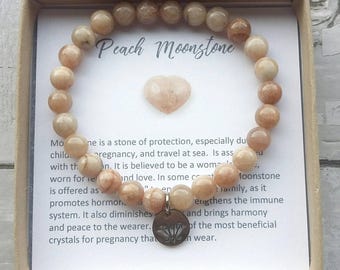 Pregnancy bracelet- fertility bracelet- peach moonstone- gift for pregnancy- healing crystals- invitro gift- trying to concieve gift