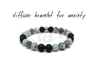 Anxiety diffuser bracelet- crystal healing bracelet gift for anxiety- anxiety essential oil blend- calming bracelet- gift set- lava stone