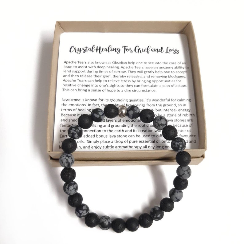 Grief and Loss Bracelet Healing Crystals Gift for Grief Apache Tears Bracelet Obsidian Bracelet Lava Stone Cleansing grief protection image 2