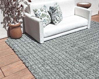 Dollhouse Miniature Rug, 1:12 Scale, Sage Green Woven Carpet