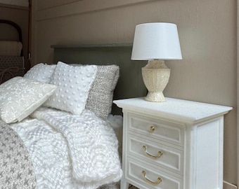 1:12 Scale Miniature Nightstand, White Farmhouse Dollhouse Furniture, PLA 2.5” W x 1.75” D