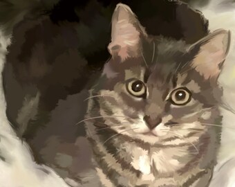 Custom Cat Painted Portrait, and Pet Mix Media Digital Painted Portrait from Your Photo on Stretched Canvas by Carol Ferguson Art