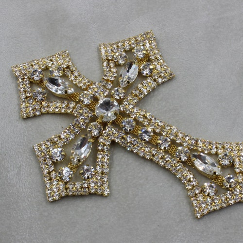 Silver Cross Trim Bridal Applique Gold Cross Rhinestone - Etsy
