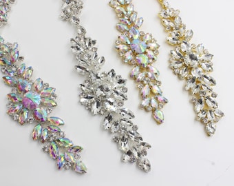 Rhinestone Flower Trim, Bridal Applique, DIY Wedding Sash, 2'' Wide