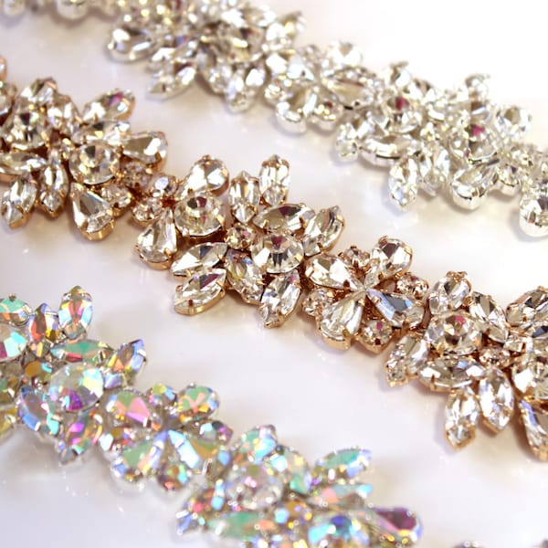 Crystal Rhinestone Applique Trim, Bridal Sash, Headband (36'')