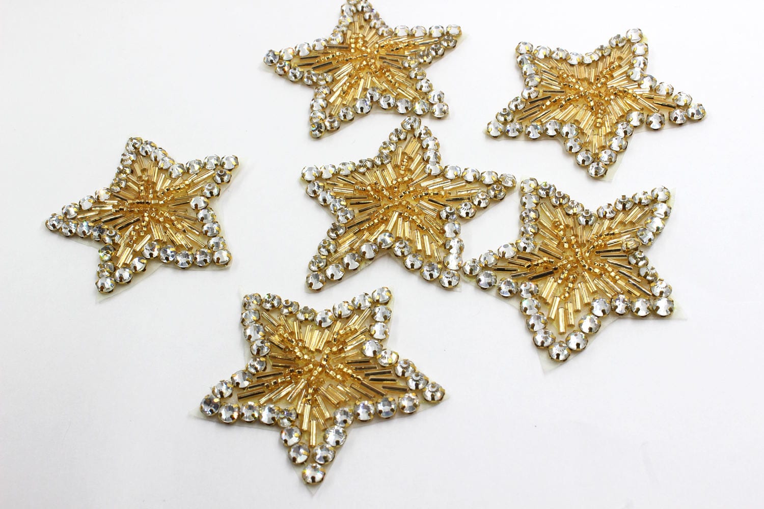 Set of 6 stars applique trim, Bridal Applique, gold crystal trim, star applique trim, crystal sash, bridal sash headband wedding headpiece