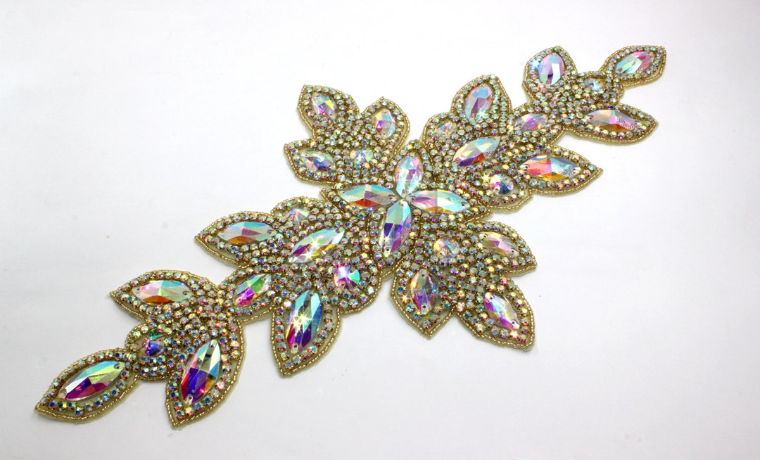 AB Gold Crystal Bridal Applique, Rhinestone Sash, Headband, 15.5'' - Etsy