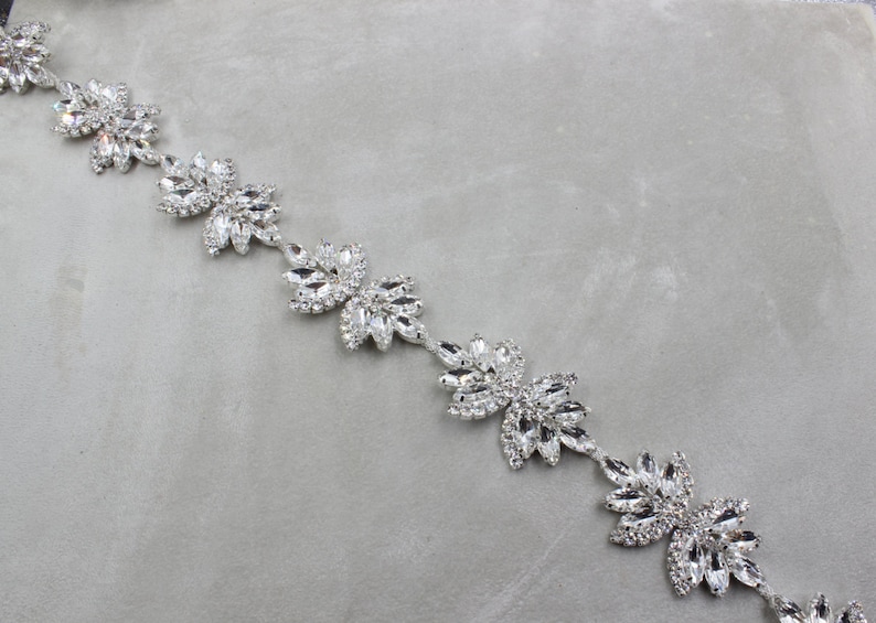 One Yard Applique Trim Bridal Applique Silver Trim Crystal Etsy