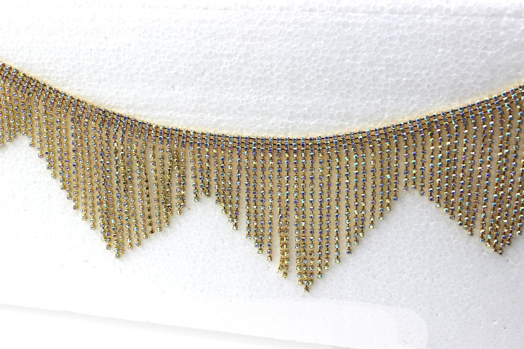 AB Gold Rhinestone Fringe Trim, Bridal Sash, Headband, 3'' Wide - Etsy
