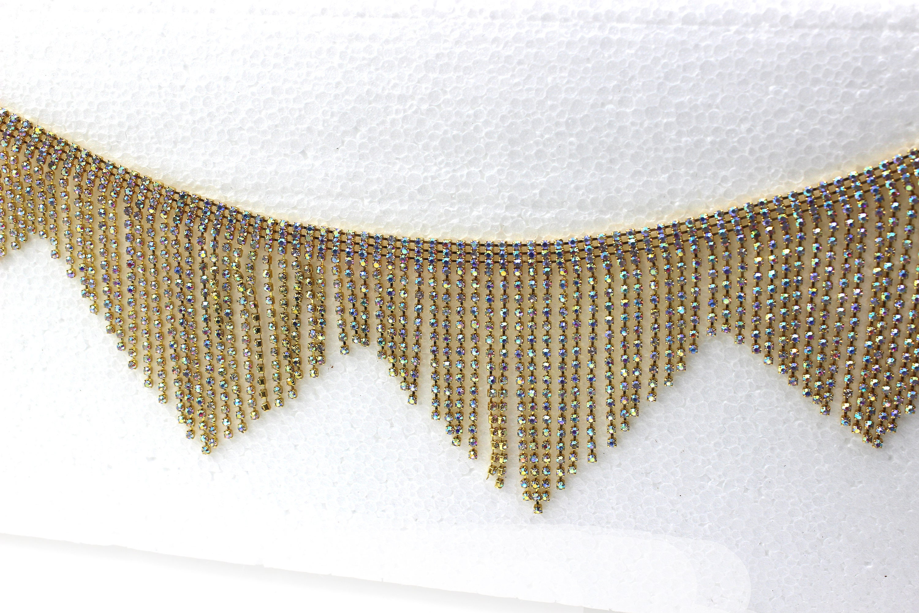 Ab Gold Crystal Trim AB Rhinestone Fringe Trim AB Etsy