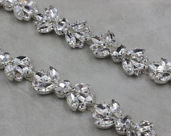 Silver Rhinestone Bridal Applique Trim, 1-inch, 1 Yard