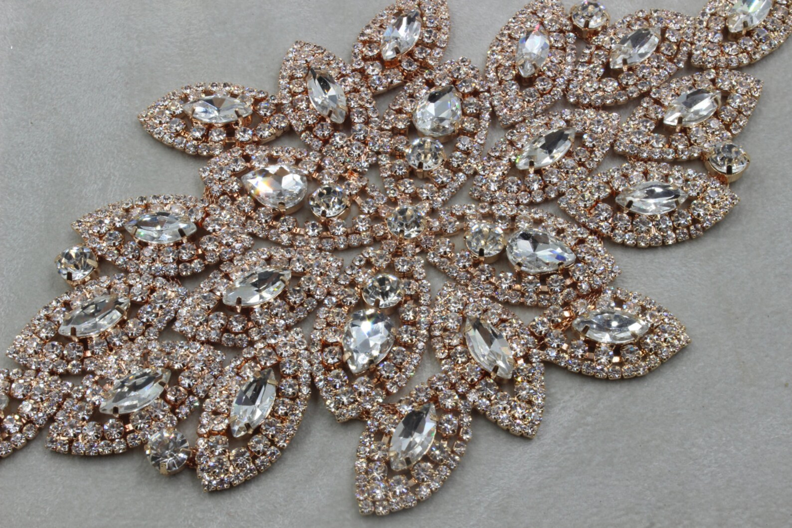 Rose Gold Applique Bridal Applique Gold Trim Rhinestone Etsy