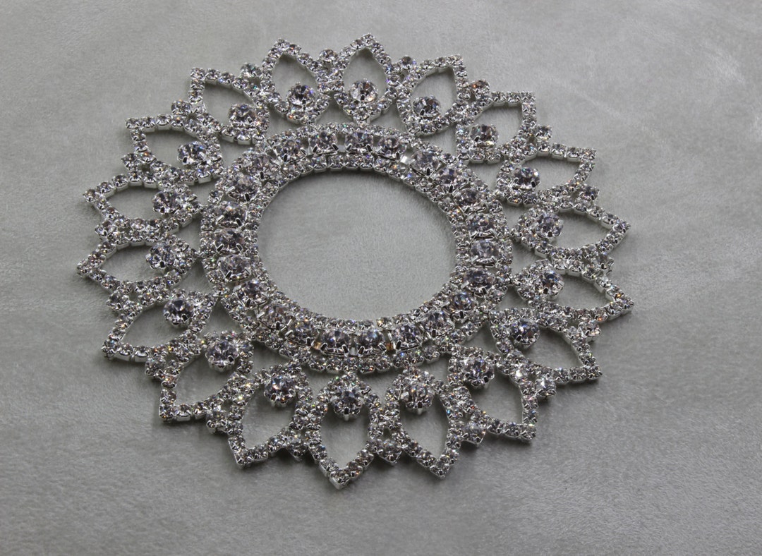 Rhinestone Circle Applique, Silver Crystal Trim, Bridal Sash Headband ...