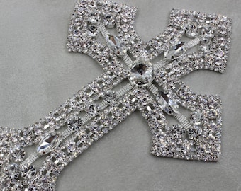 Silver cross trim, Bridal Applique, cross trim, Rhinestone trim, rhinestone applique, crystal sash, bridal sash, headband wedding headpiece