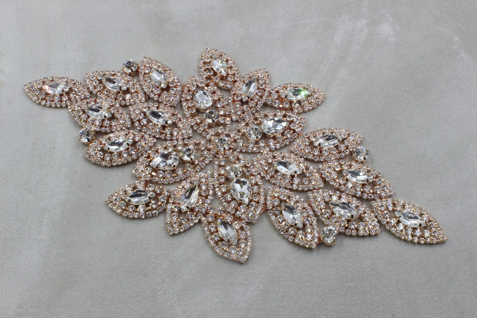 Rose Gold Applique Bridal Applique Gold Trim Rhinestone Etsy