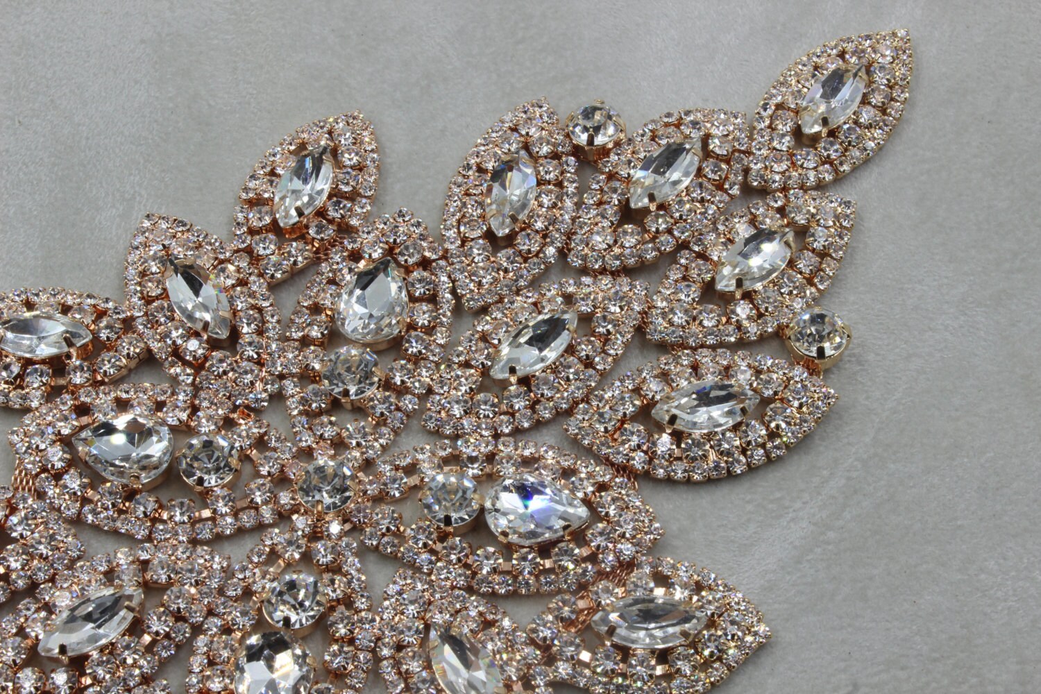Rose Gold Applique Bridal Applique Gold Trim Rhinestone Etsy