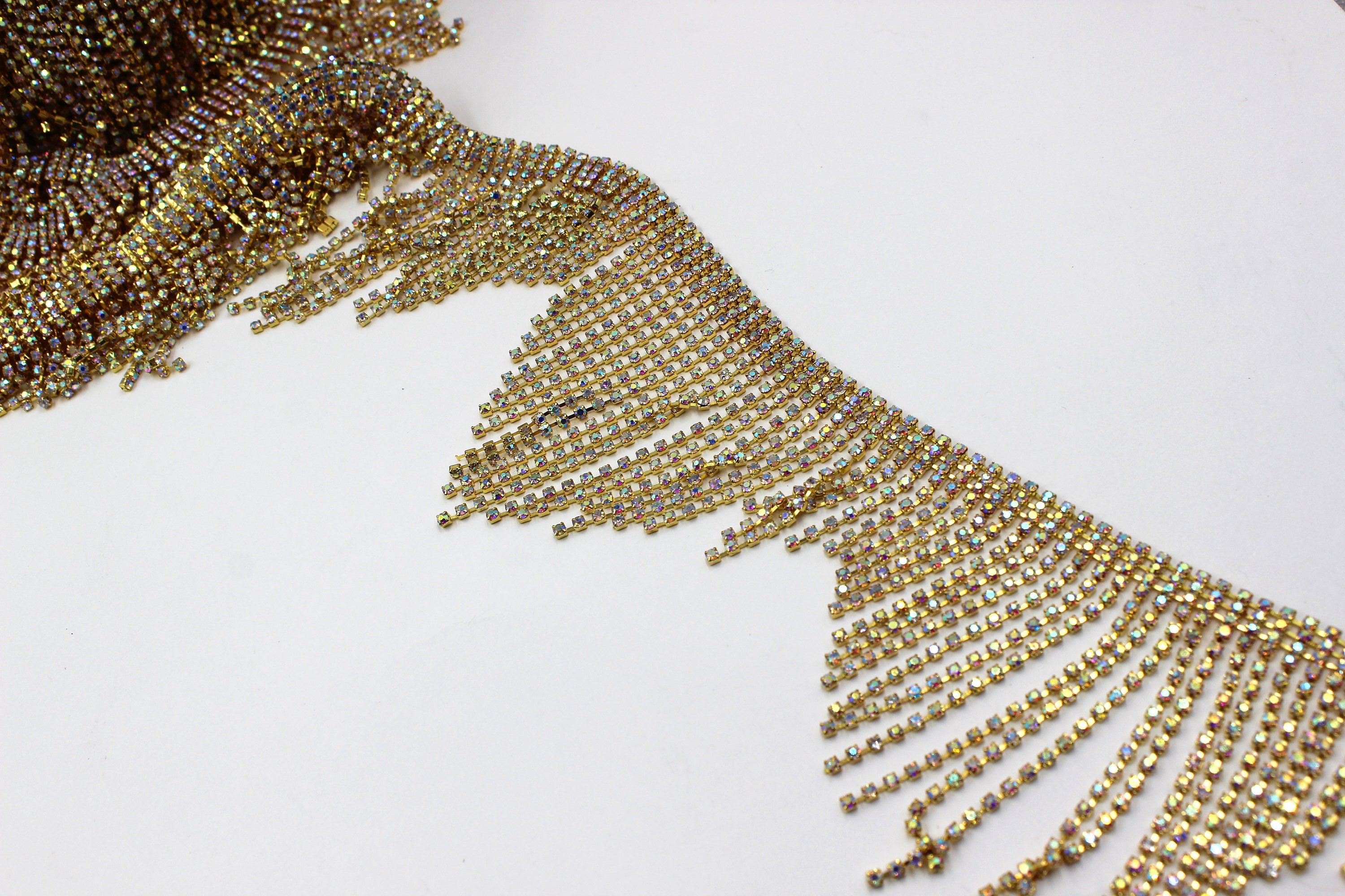 Ab Gold Crystal Trim AB Rhinestone Fringe Trim AB Etsy