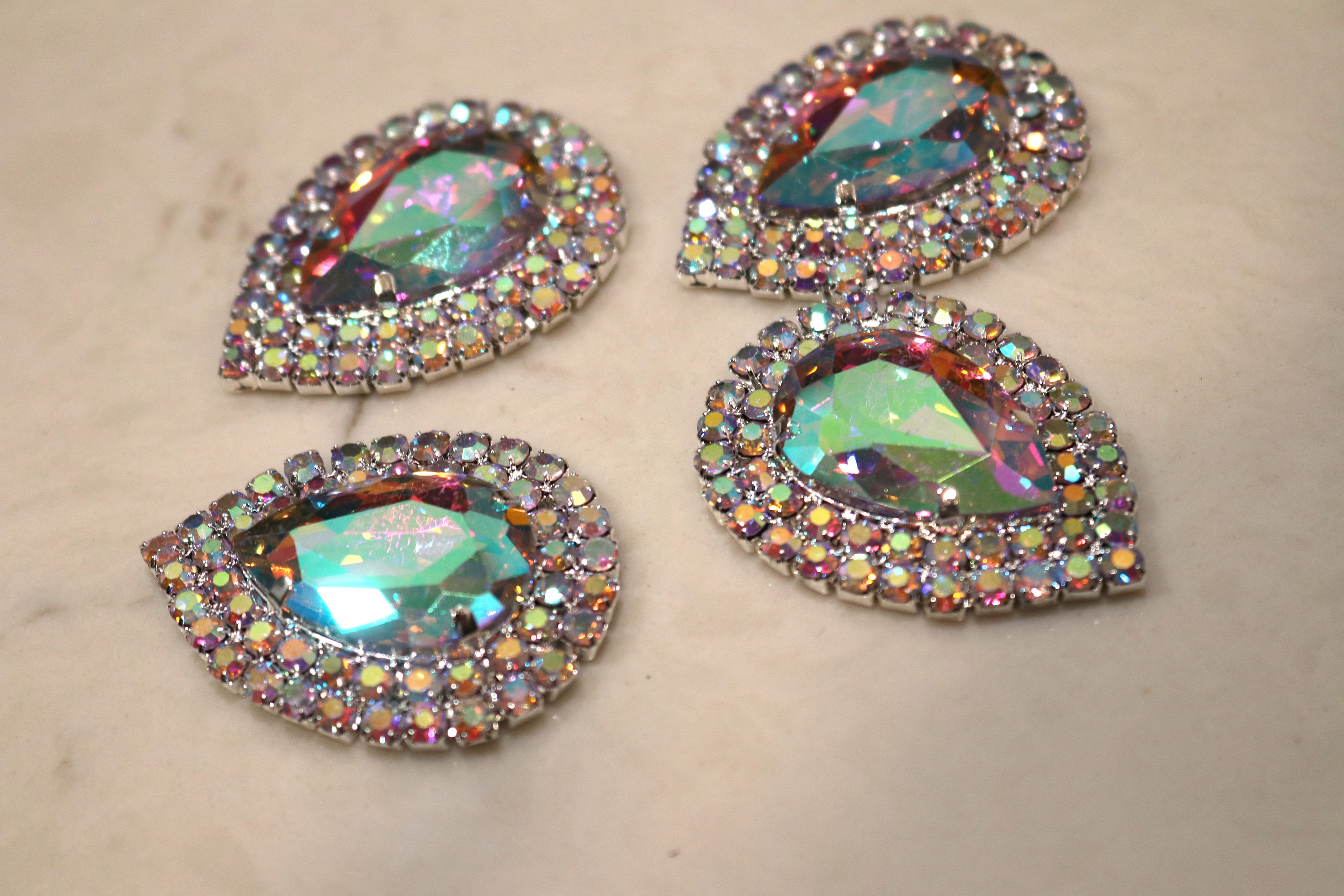Ab Rhinestone Trim AB Crystal Rhinestone Teardrop Applique, Bridal Trim (set of 4) - Etsy