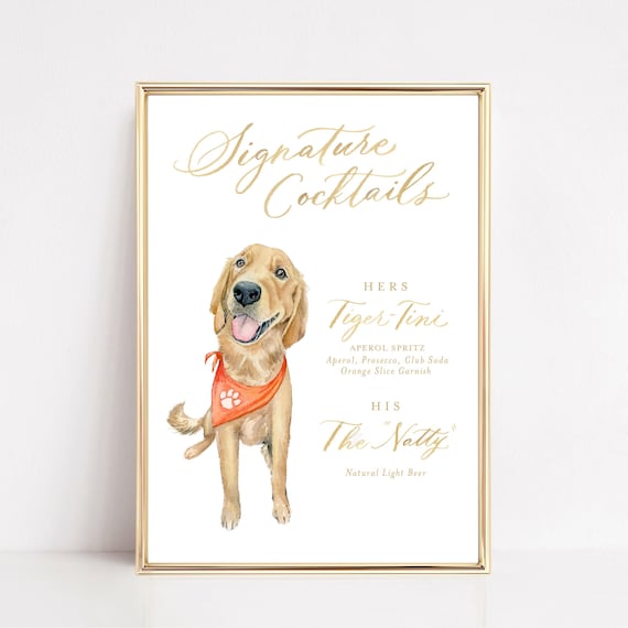Custom Watercolor Pet Signature Drink Sign | Cocktail | Wedding